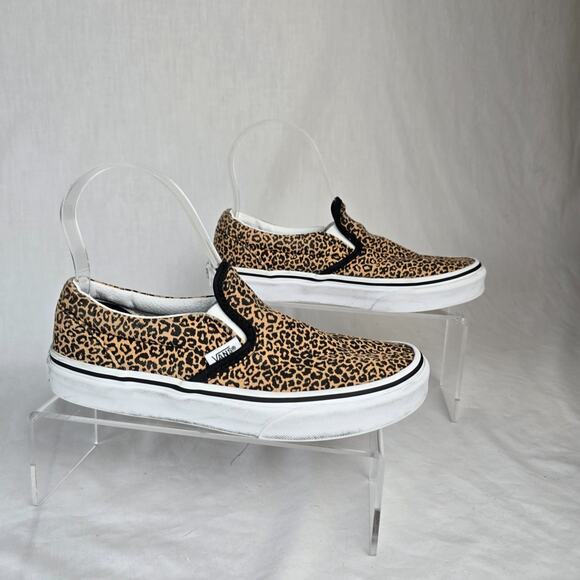 Vans Leopard Slip On Sneakers Juniors 4 Brown Black - Picture 1 of 13